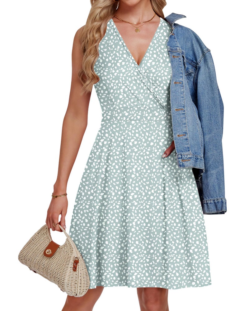 AUSELILY Womens Summer Dresses 2026 Floral Sleeveless V Neck Wrap Sundress with Pockets, Green Horseshoe M - Image 5
