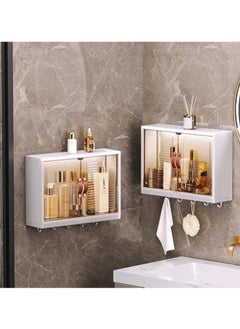 MLADEN Bathroom Storage Cabinet Wall Storage Cabinet with Hooks Over Toilet Foldable Cosmetic Makeup Storage Organizer Home Double Door Storage Shelf (White)  - Image 4