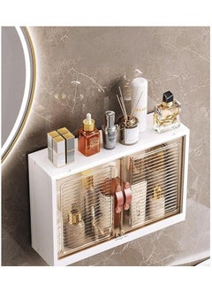 MLADEN Bathroom Storage Cabinet Wall Storage Cabinet with Hooks Over Toilet Foldable Cosmetic Makeup Storage Organizer Home Double Door Storage Shelf (White)  - Image 5