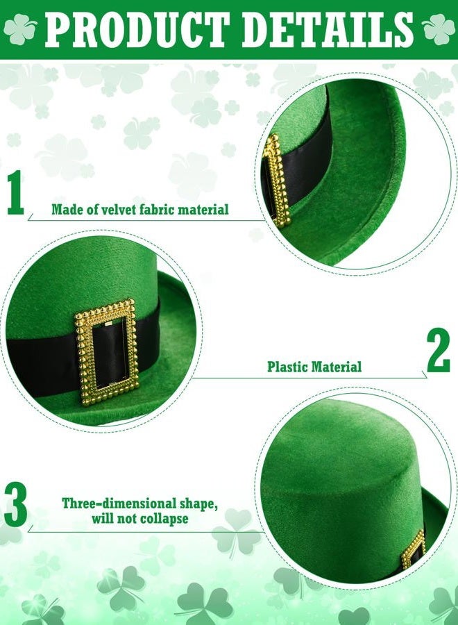 Cozypower St. Patrick's Day Irish Tall Leprechaun Green Top Hat St. Patrick's Day Velvet Top Hat for Women Men Costume Party (6 Pcs) - Image 3