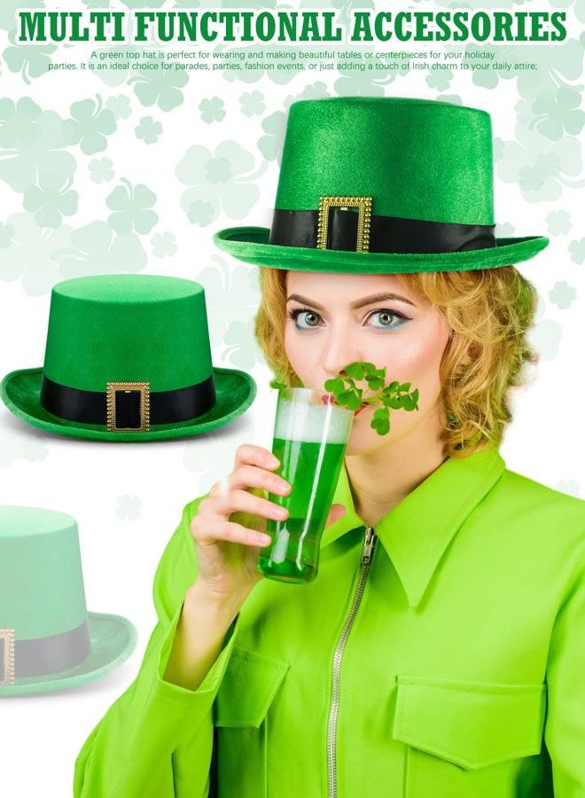 Cozypower St. Patrick's Day Irish Tall Leprechaun Green Top Hat St. Patrick's Day Velvet Top Hat for Women Men Costume Party (6 Pcs) - Image 4