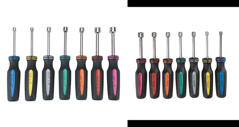 Pittsburgh 14 Piece SAE and Metric Professional Automotive Nut Driver Set Color Coded Nonslip TPR Hand Grips and 3-inch Hollow Shaft - Image 2