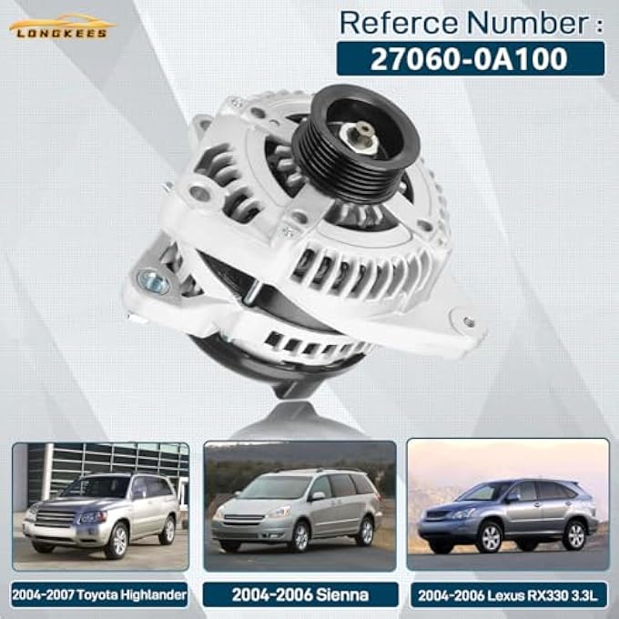 LONGKEES 12V 130AMP Alternator FIT Toyota Highlander 2004-2007, Sienna 2004-2006, Lexus RX330 3.3L, Replaces 27060-0A100 27060-0A130 104210-3750 - Image 2