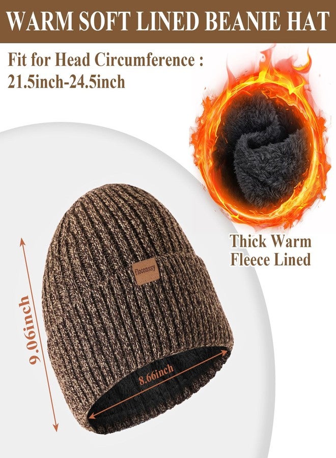 floconssy Men's Scarf Hats Gloves Set for Winter, 3 PCS Fleece Lined Beanies Warm Long Scarves Glove for Cold Weather, Brown, One size - Image 2
