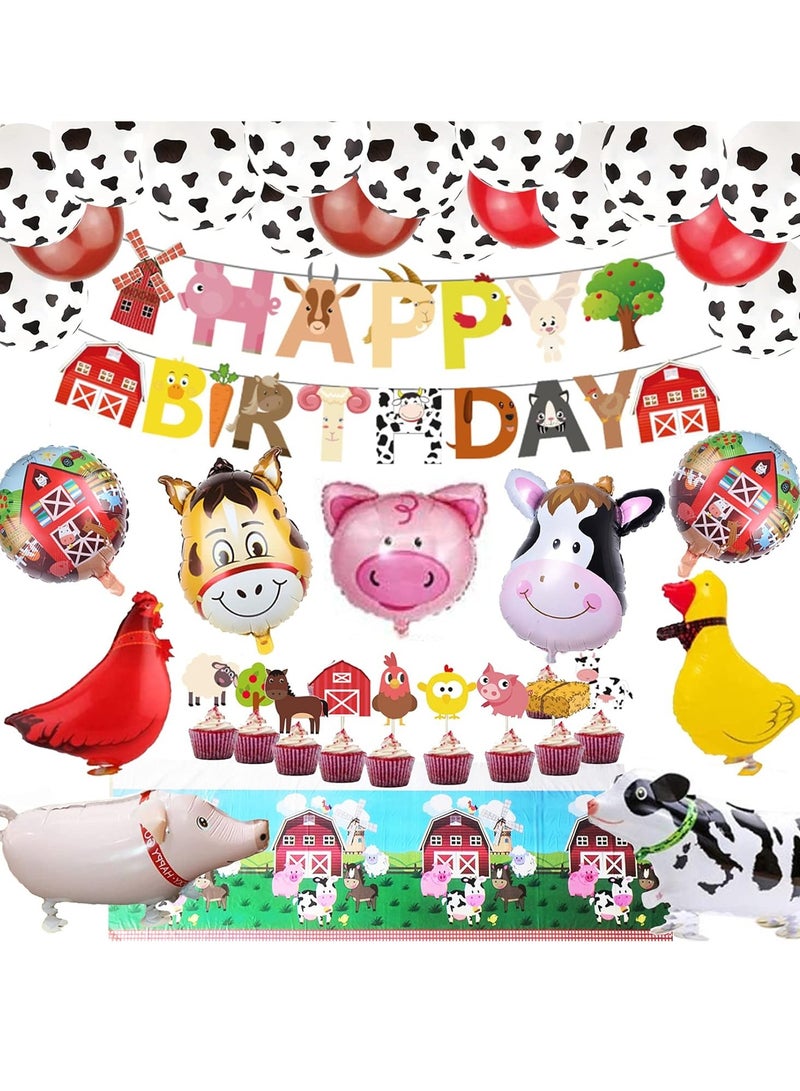 مزرعة عيد ميلاد الحزب اللوازم الفتيان والفتيات الحظيرة مزرعة الحيوان موضوع الحزب زينة الحيوانات عيد ميلاد راية مزرعة الحيوان المشي بالون بقرة طباعة بالون ورقة كأس الكعكة سقف مزرعة الحيوان مفرش المائدة - Image 1