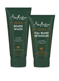 SheaMoister Shea Moisture Beard Wash and Detangler Set, Maracuja Oil & Shea Butter, Beard Wash Deep Clean & Refresh 180ml, Full Beard Detangler Soften Hair And Ease Out Knots, 120ml  - Image 1