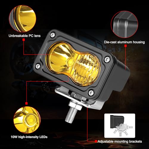Auto Power Plus LED Pods Amber, 2Pcs 40W 3 Inch Driving Light Pod Yellow Off Road Bumper Lights Super Bright LED Work Light Cube Waterproof Combo Fog Light for Truck ATV UTV SUV Motorcycle Boat - Image 3