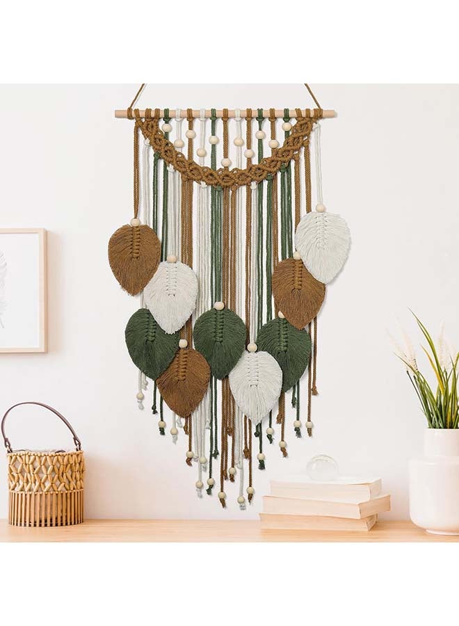 انتيكيانو ريشة مكرمية للتعليق على الحائط بتصميم اوراق شجر بوهو مصنوع يدويا بني - Image 1