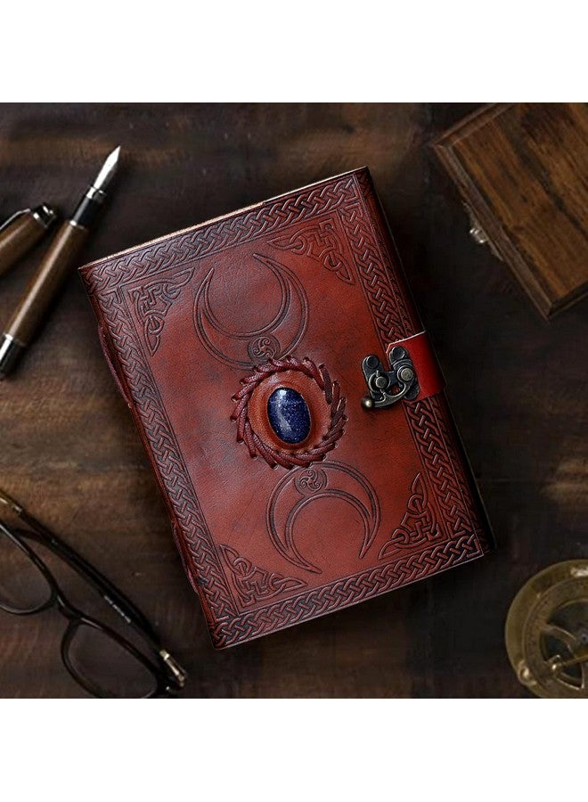 كويرو 3 دفتر جلد عتيق منقوش باللون الأزرق القمري | 240 صفحة من ورق عتيق بحافة من الخشب الصلب، دفتر رسم جلدي، دفتر رسم، هدية رائعة - Image 2