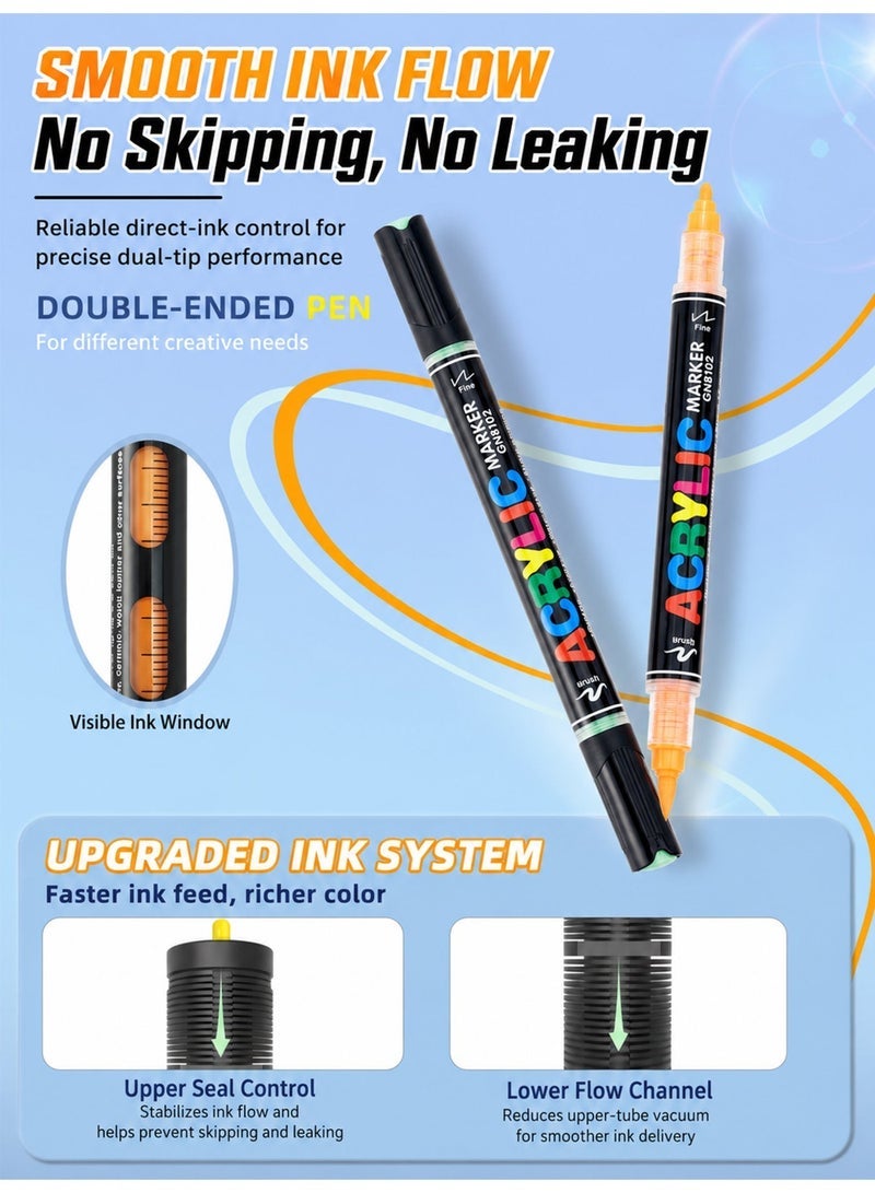GuangNa 36 Colors Acrylic Dual Tip Marker Set, Liquid Acrylic Paint Pens with Brush Tip & Fine Tip for Drawing, DIY Crafts, Paper, Stone, Wood, Fabric & Glass - Image 5