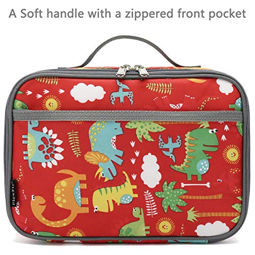 FlowFly Kids Lunch box Insulated Soft Bag Mini Cooler Back to School Thermal Meal Tote Kit for Girls, Boys,Dinosaur&Coconut - Image 2