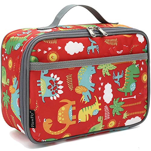 FlowFly Kids Lunch box Insulated Soft Bag Mini Cooler Back to School Thermal Meal Tote Kit for Girls, Boys,Dinosaur&Coconut - Image 1