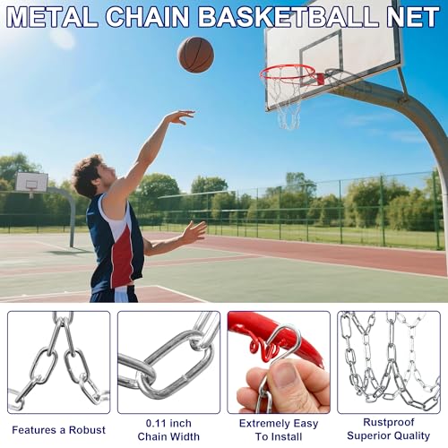LAO XUE Heavy Duty Chain Basketball Net Replacement,21 Inches Metal Rust Proof with 12 S-Hooks,Fits All Standard Hoops Outdoor - Image 5