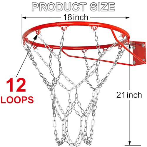 LAO XUE Heavy Duty Chain Basketball Net Replacement,21 Inches Metal Rust Proof with 12 S-Hooks,Fits All Standard Hoops Outdoor - Image 2