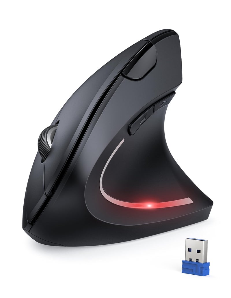 TECKNET Ergonomic Wireless Vertical Mouse, 4800 DPI with 5 Adjustable Levels, 2.4GHz Optical, 6 Buttons for Laptop, Desktop, PC, MacBook - Black - Image 1