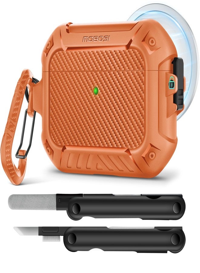 موبوسي جراب MOBOSI لسماعات AirPods Pro 3، [متوافق مع MagSafe] مع قفل وسلسلة مفاتيح ومجموعة تنظيف، غطاء صلب واقٍ كامل للجسم مقاوم للصدمات (2025)، برتقالي - Image 1