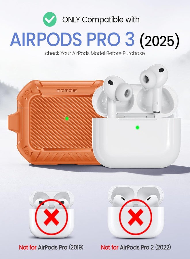 موبوسي جراب MOBOSI لسماعات AirPods Pro 3، [متوافق مع MagSafe] مع قفل وسلسلة مفاتيح ومجموعة تنظيف، غطاء صلب واقٍ كامل للجسم مقاوم للصدمات (2025)، برتقالي - Image 2