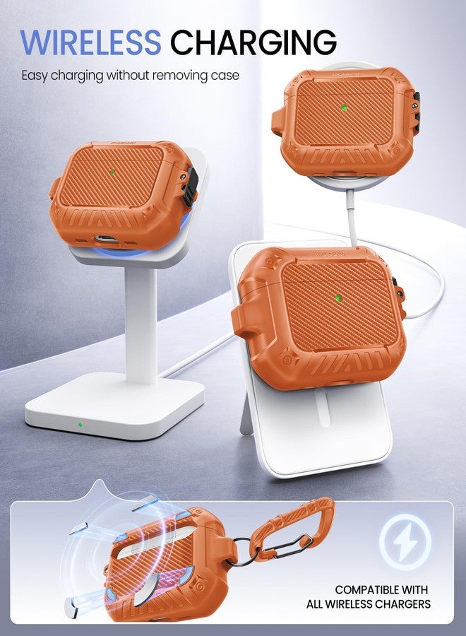 موبوسي جراب MOBOSI لسماعات AirPods Pro 3، [متوافق مع MagSafe] مع قفل وسلسلة مفاتيح ومجموعة تنظيف، غطاء صلب واقٍ كامل للجسم مقاوم للصدمات (2025)، برتقالي - Image 4