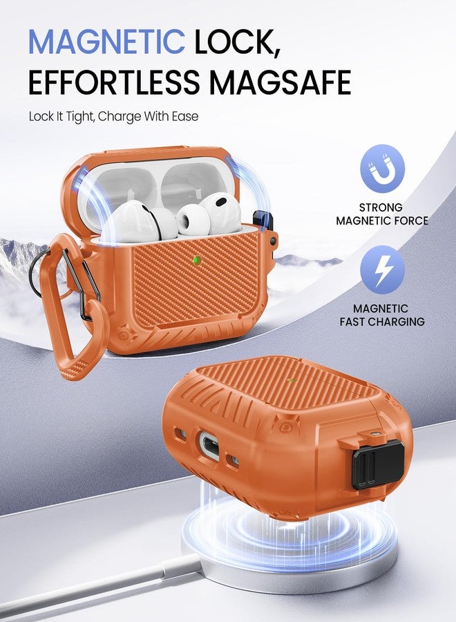 موبوسي جراب MOBOSI لسماعات AirPods Pro 3، [متوافق مع MagSafe] مع قفل وسلسلة مفاتيح ومجموعة تنظيف، غطاء صلب واقٍ كامل للجسم مقاوم للصدمات (2025)، برتقالي - Image 3
