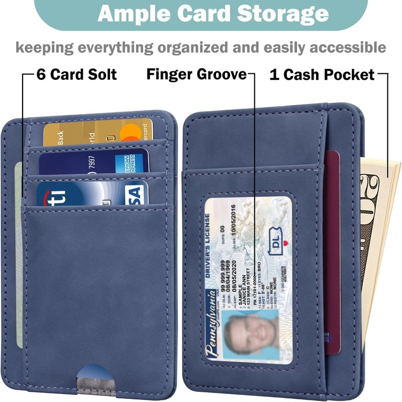 Hot Cool Slim Wallet for Men, Minimalist Front Pocket Simple Leather Credit Card Holder RFID Blocking for Men & Women, Thin Organizer Gifts, Skin - Blue - Image 2