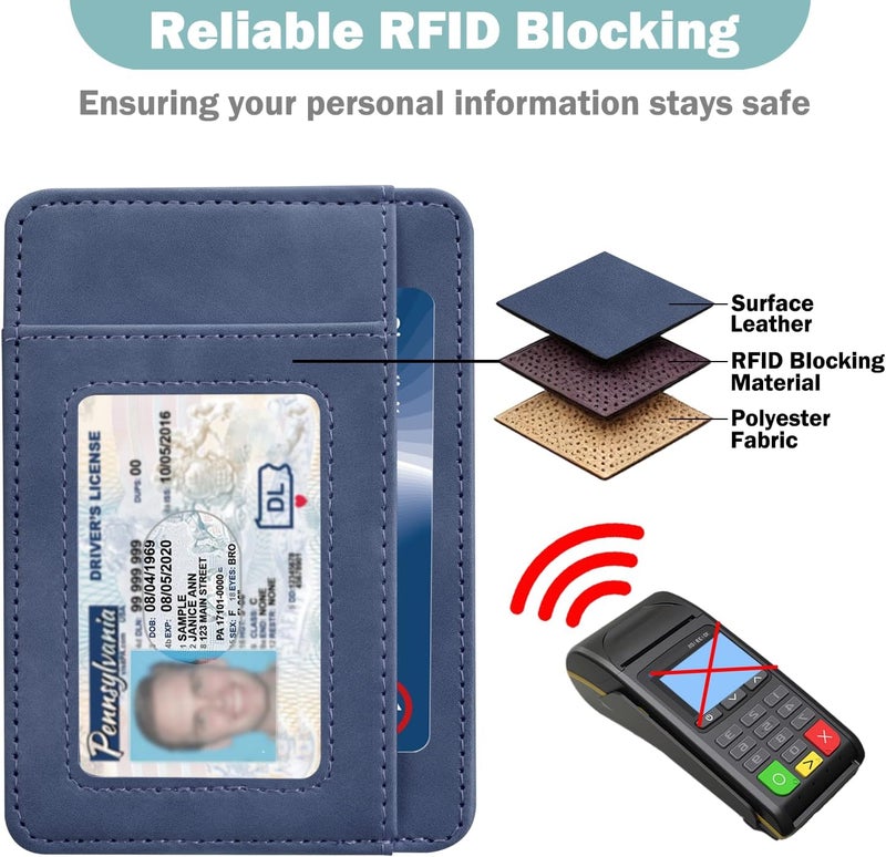 Hot Cool Slim Wallet for Men, Minimalist Front Pocket Simple Leather Credit Card Holder RFID Blocking for Men & Women, Thin Organizer Gifts, Skin - Blue - Image 4
