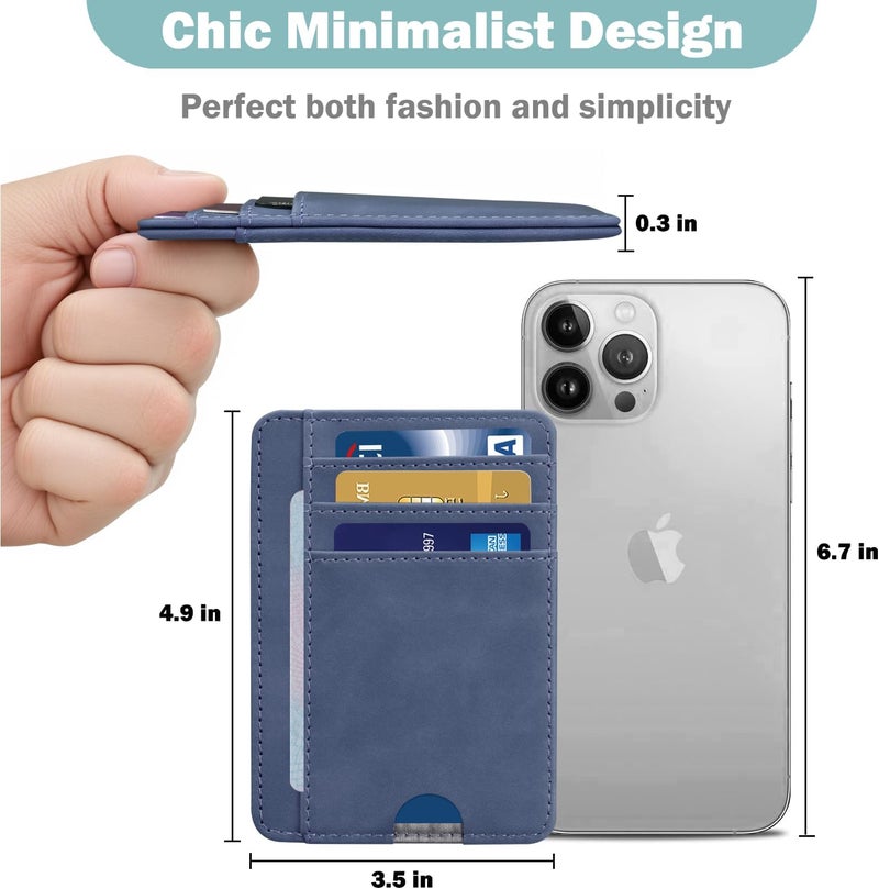 Hot Cool Slim Wallet for Men, Minimalist Front Pocket Simple Leather Credit Card Holder RFID Blocking for Men & Women, Thin Organizer Gifts, Skin - Blue - Image 3