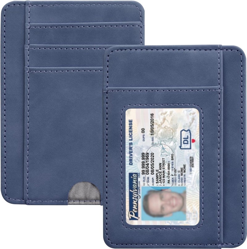 Hot Cool Slim Wallet for Men, Minimalist Front Pocket Simple Leather Credit Card Holder RFID Blocking for Men & Women, Thin Organizer Gifts, Skin - Blue - Image 1