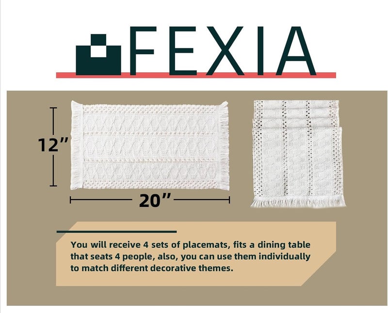 FEXIA Boho Placemats Set of 4 Macrame Table Decor and Farmhouse Style Placemats Natural Cotton Burlap for Dining Table Kitchen - Image 2