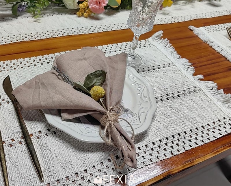 FEXIA Boho Placemats Set of 4 Macrame Table Decor and Farmhouse Style Placemats Natural Cotton Burlap for Dining Table Kitchen - Image 5