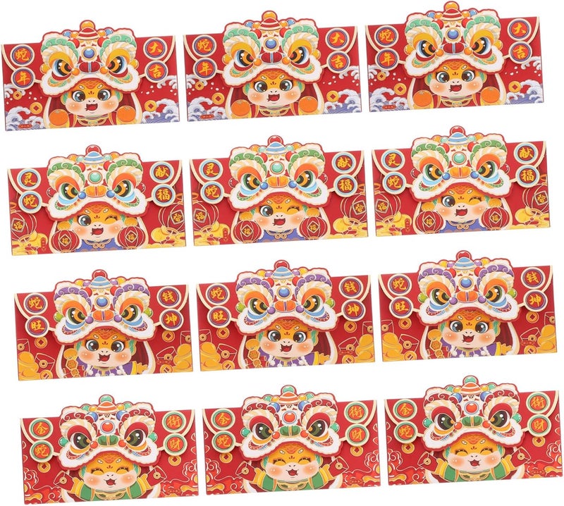 Traditional Chinese Red Envelopes Set Of 12 Size 16 7X10 9CM For Lunar New Year Lucky Money - Image 1