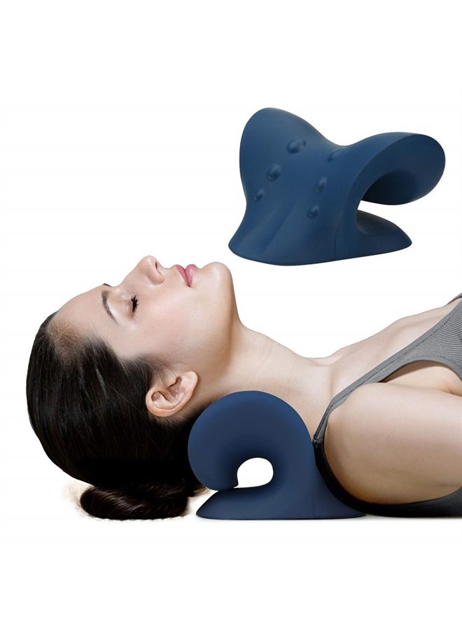 RESTCLOUD Neck and Shoulder Relaxer, Cervical Traction Device for TMJ Pain Relief and Cervical Spine Alignment, Chiropractic Pillow, Neck Stretcher (Dark Blue)  - Image 1