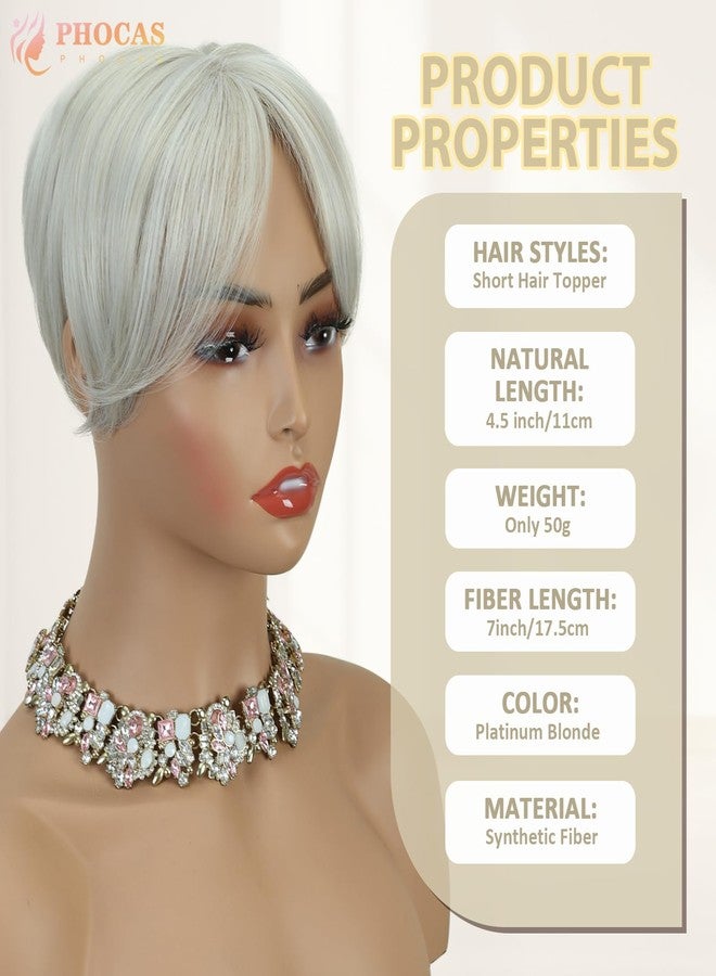 PHOCAS Short Hair Topper Wiglets Hairpieces for Thinning Hair Toppers With Bangs, Heat Resistance Synthetic Platinum Blonde Magic Pixie Topper for Women All-Day Wear - Image 2