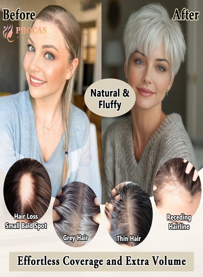 PHOCAS Short Hair Topper Wiglets Hairpieces for Thinning Hair Toppers With Bangs, Heat Resistance Synthetic Platinum Blonde Magic Pixie Topper for Women All-Day Wear - Image 3