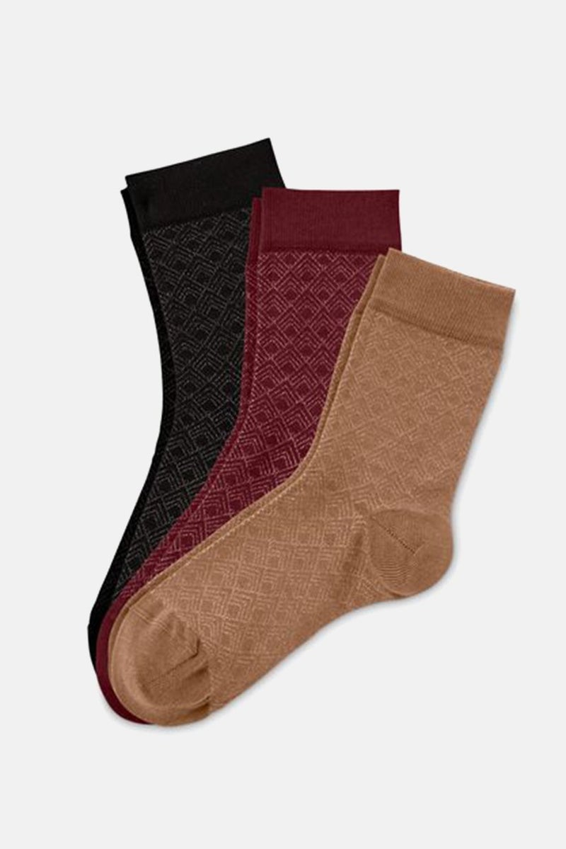 Tchibo Women 3 Pairs of Textured Socks, Black and Brown and Maroon  - Image 2