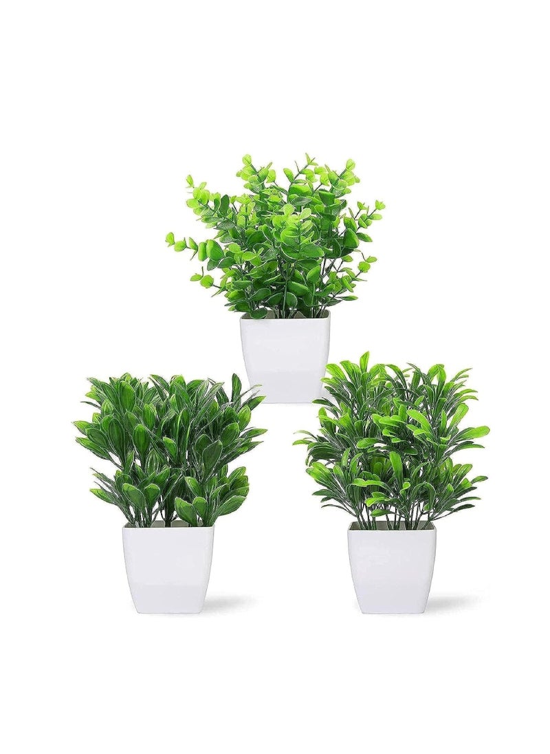 Generic Green Leaves Plastic Plant Artificial Plant 3 Piece Small Potted Plant Artificial Plants for Home Office Room Decoration Green Space  - Image 1