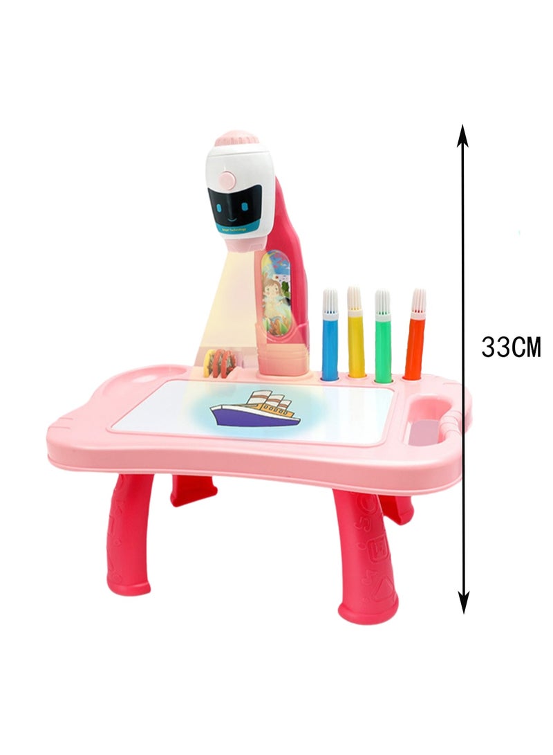 Red Robot Projection Table, Children'S Drawing Projector With Flashlight Slide Projector Toy, Tracing Sketch Table With Light Music, Suitable For Early Art Learning Game Gifts - Image 2