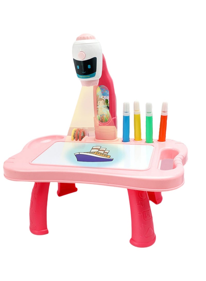 Red Robot Projection Table, Children'S Drawing Projector With Flashlight Slide Projector Toy, Tracing Sketch Table With Light Music, Suitable For Early Art Learning Game Gifts - Image 1