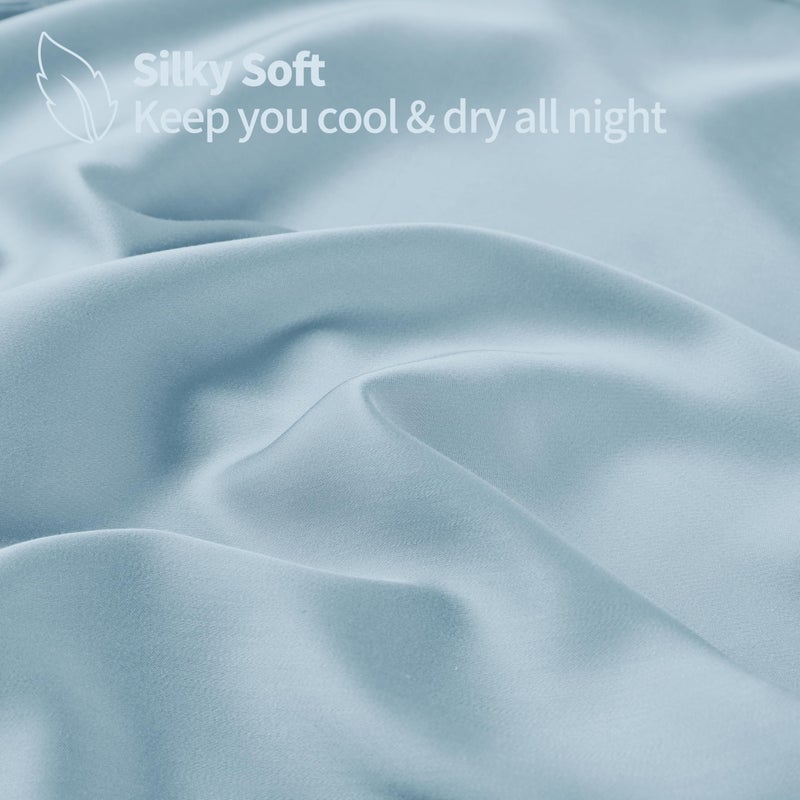 Zaizaihome Bamboo Viscose Cooling Fitted Sheet Twin Size Only  400 Thread Count  16"" Deep Pocket Cooling Bottom Sheets for Hot Sleeper  Silky Soft Breathable (Twin  Sky Blue  - Image 2