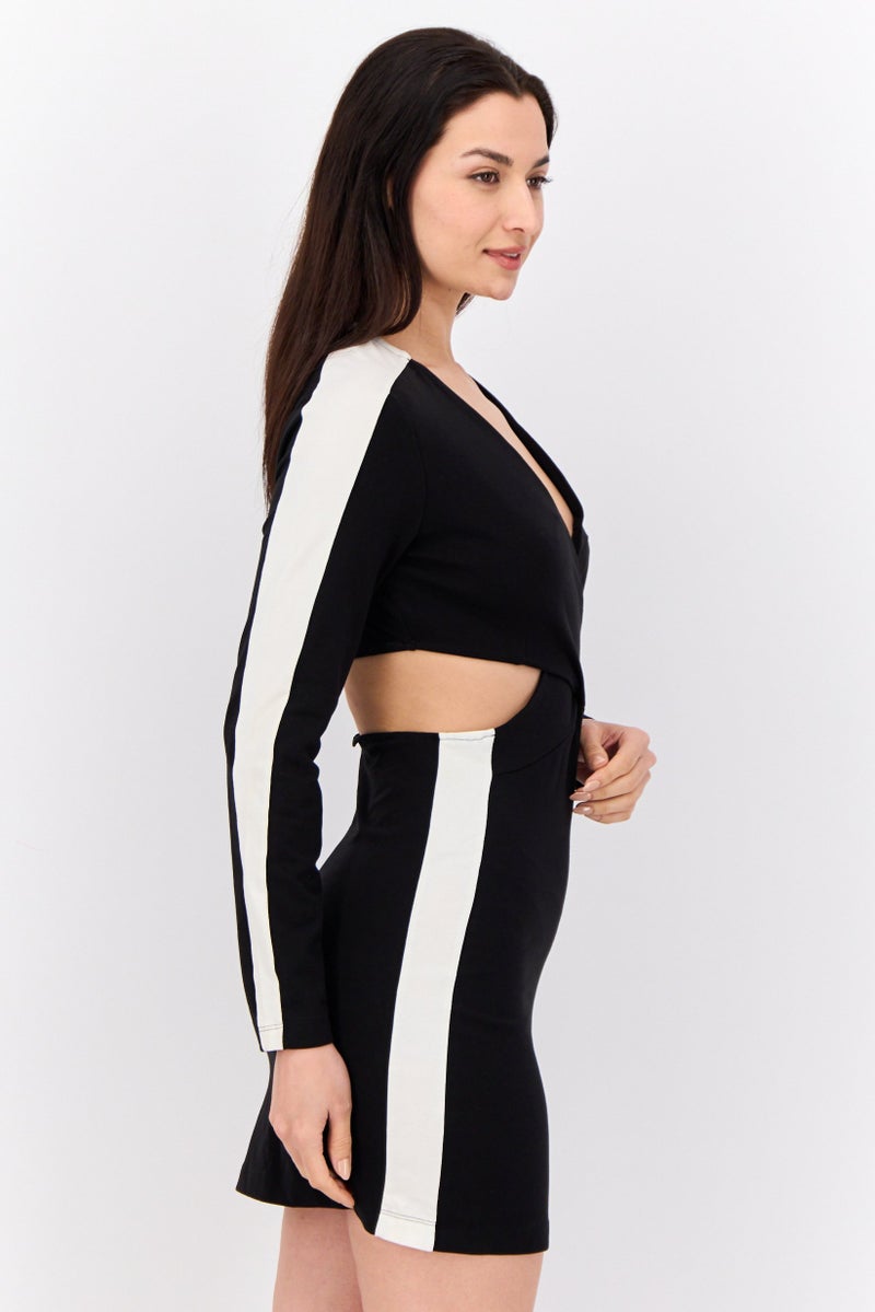 PUMA Women Tight Fit Long Sleeves Cut-Out Detail Outdoor Mini Dress, Black/White  - Image 2