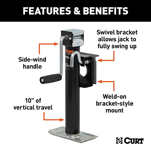 CURT 28302 Weld-On Bracket-Style Swivel Trailer Jack, 3,000 lbs. Support Capacity, 10 Inches Vertical Travel - Image 3