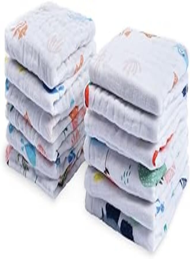 Viviland Baby Face Cloths of 12 Baby Muslin Towels Set for Sensitive Skin, Cotton Bath Towel, Soft Newborn Face Towels, Baby Burp Cloths 30 x 30 cm