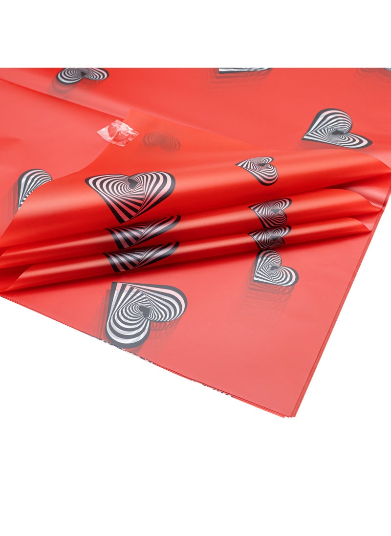 Gulf Flowers Gulf Flowers Red Film Hearts Sheets – 56x56cm, 20 Pcs – 50 Microns Decorative Gift Wrapping Film for Bouquets, Hampers & Crafts – Floral Packaging Sheets for Events 