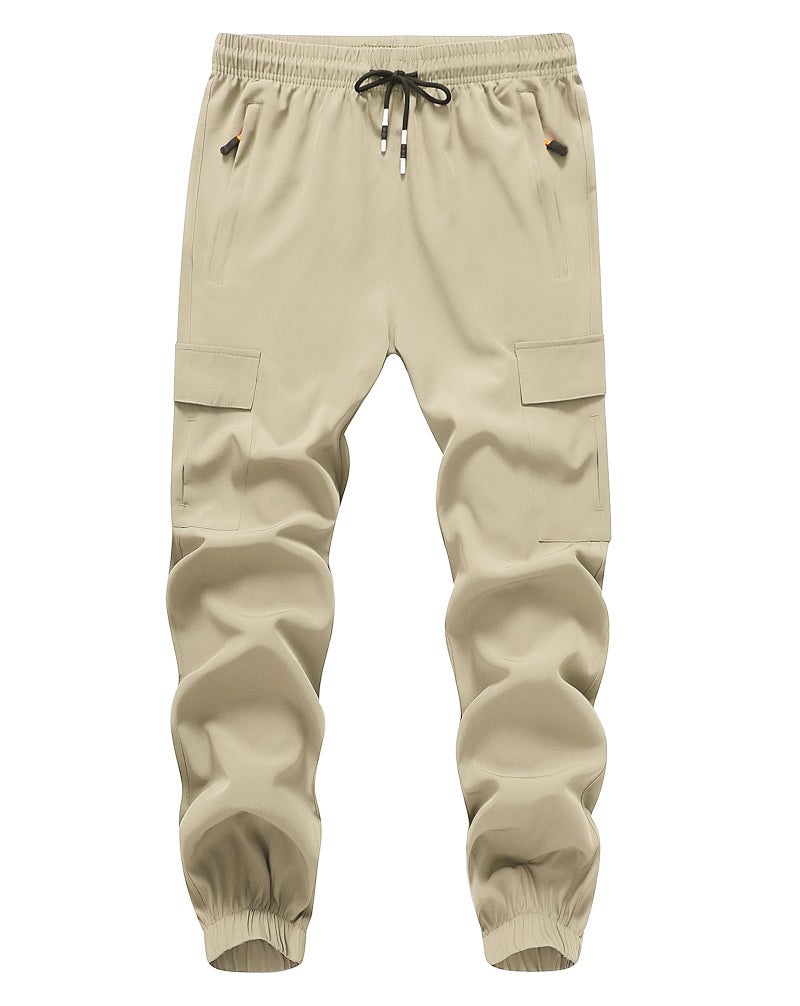 WaltZon Boy's Cargo Joggers Pants Youth Quick Dry Hiking Pull-On Lightweight Pants for Sports Outdoor with Zipper Pockets(3801-Khaki12) - Image 1