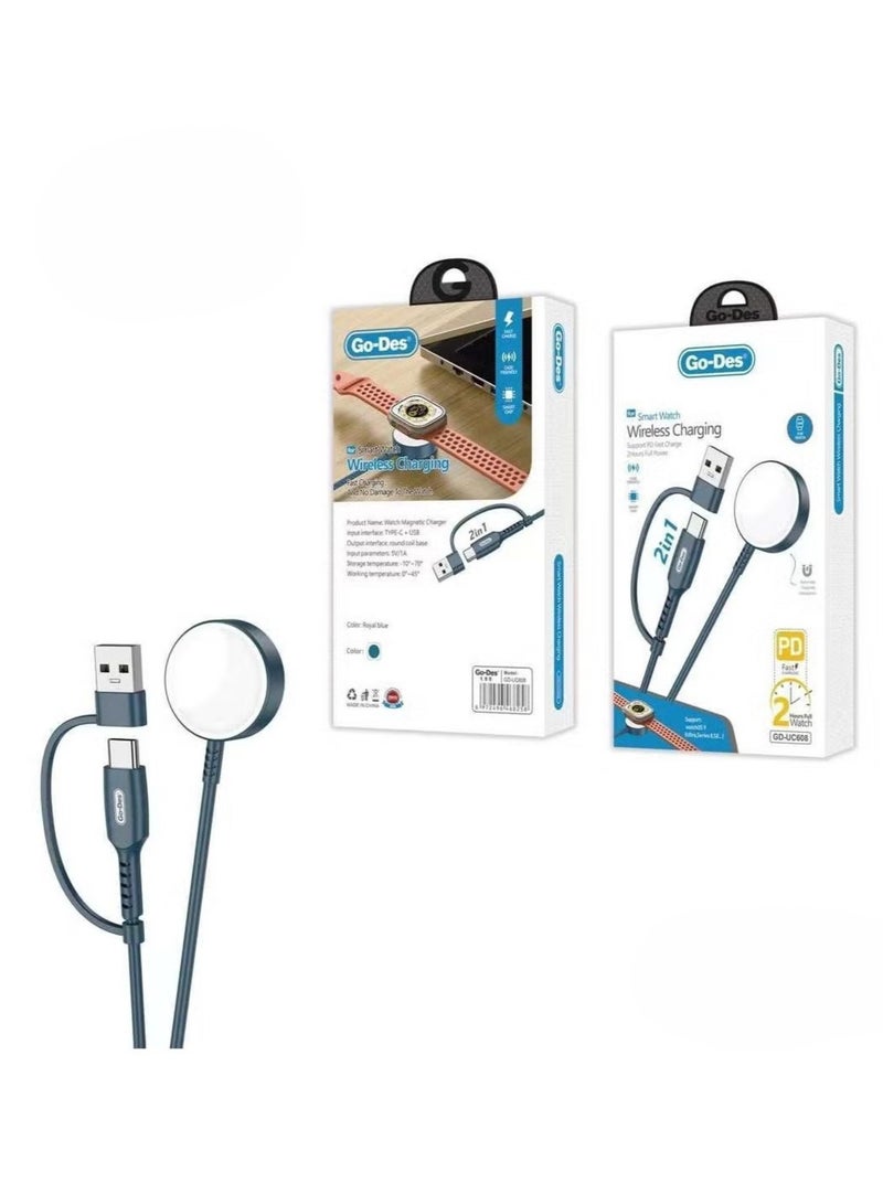 NEW GD-UC608 2-in-1 Wireless Fast Charging Cable for Apple Watch Series - PD & USB - Image 1