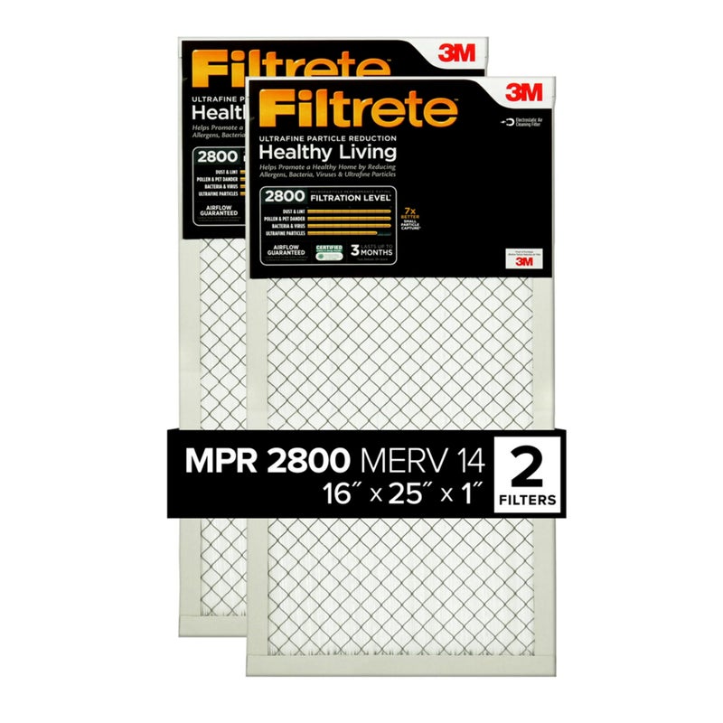 Filtrete 16x25x1 Air Filter, MPR 2800, MERV 14, Healthy Living Ultrafine Particle Reduction 3-Month Pleated 1-Inch Air Filters, 2 Filters, White - Image 1