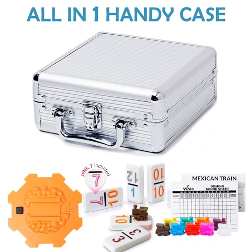Yinlo Mexican Train Domino Set with Sound Effect, Dominoes Set for Travel, 91 Tiles Double 12 Colored Dominoes Travel Game Set with Aluminum Case（Adult Edition - Image 3