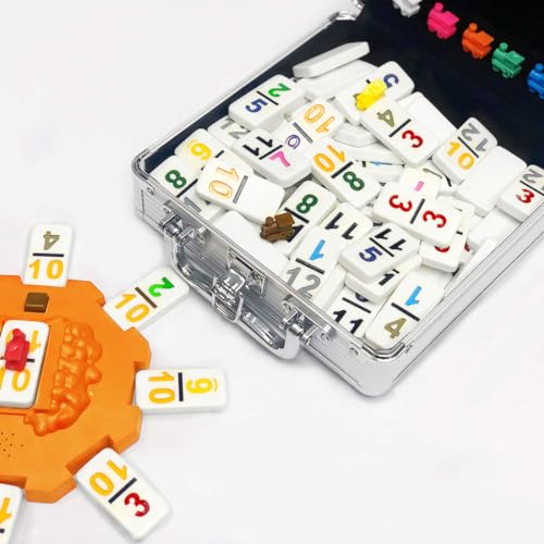 Yinlo Mexican Train Domino Set with Sound Effect, Dominoes Set for Travel, 91 Tiles Double 12 Colored Dominoes Travel Game Set with Aluminum Case（Adult Edition - Image 4
