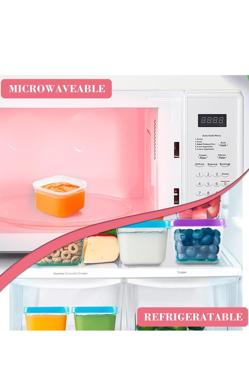 Flushrenic Baby food container，6PCS Small Plastic Containers, 100ml Baby Food Storage with Lids, BPA Free, 6 Colors, 6.5 x 3.5 cm, Rectangular, Leakproof, Stackable, Transparent - Image 5
