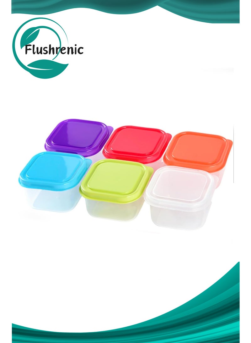 Flushrenic Baby food container，6PCS Small Plastic Containers, 100ml Baby Food Storage with Lids, BPA Free, 6 Colors, 6.5 x 3.5 cm, Rectangular, Leakproof, Stackable, Transparent - Image 1