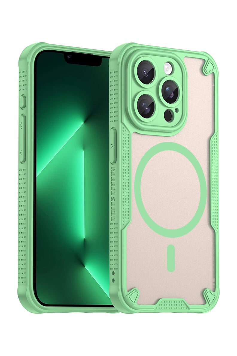 Cover For iPhone 13 Pro Max Armor Glaze MagSafe Magnetic Phone Case Raised edges around the screen and camera lens help prevent scratches - Green - Image 1
